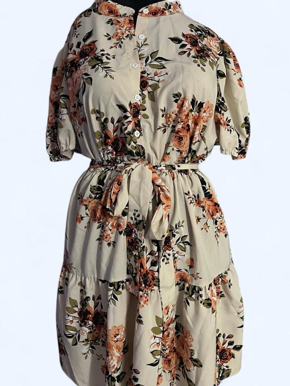 Cream and Floral Tie Dress Plus Size